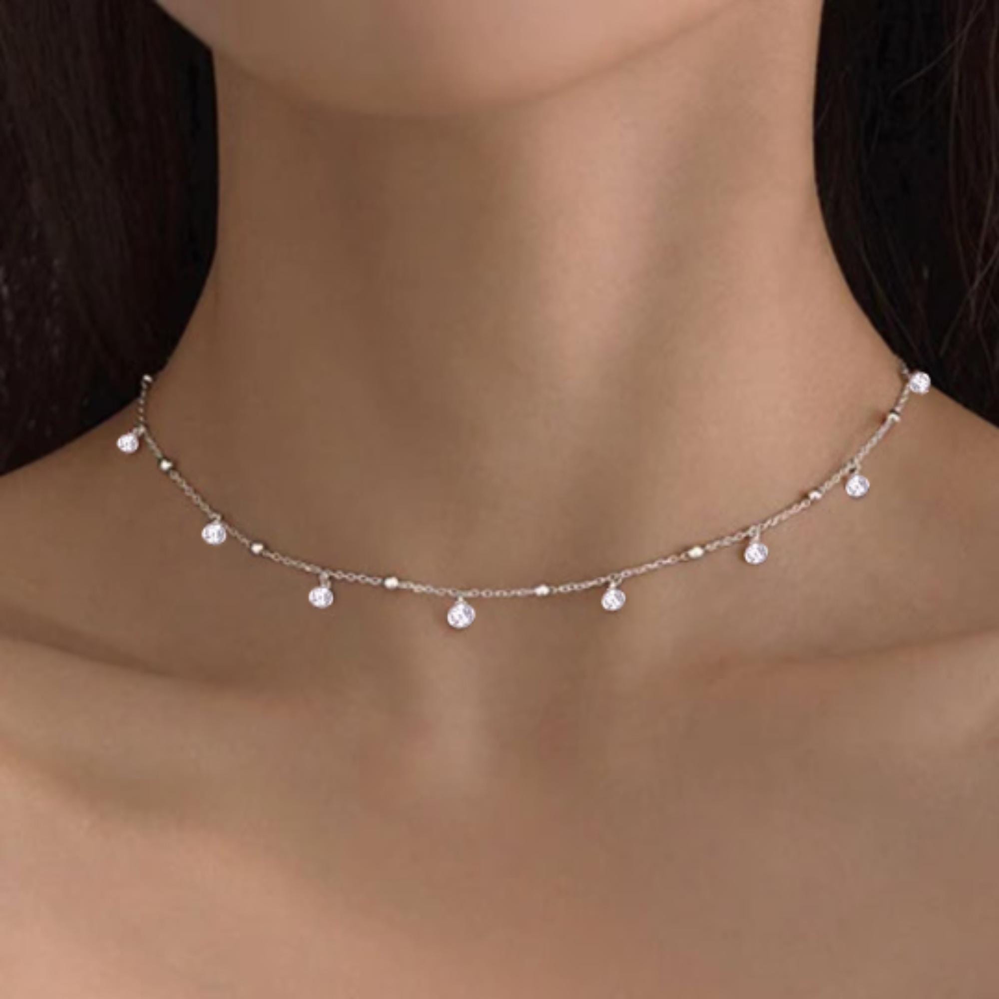 Minimalist Silver Necklace with Crystals by Wishlilly | Sterling Silver Choker | Dainty Gift for Her | Simple Crystal Jewelry |
