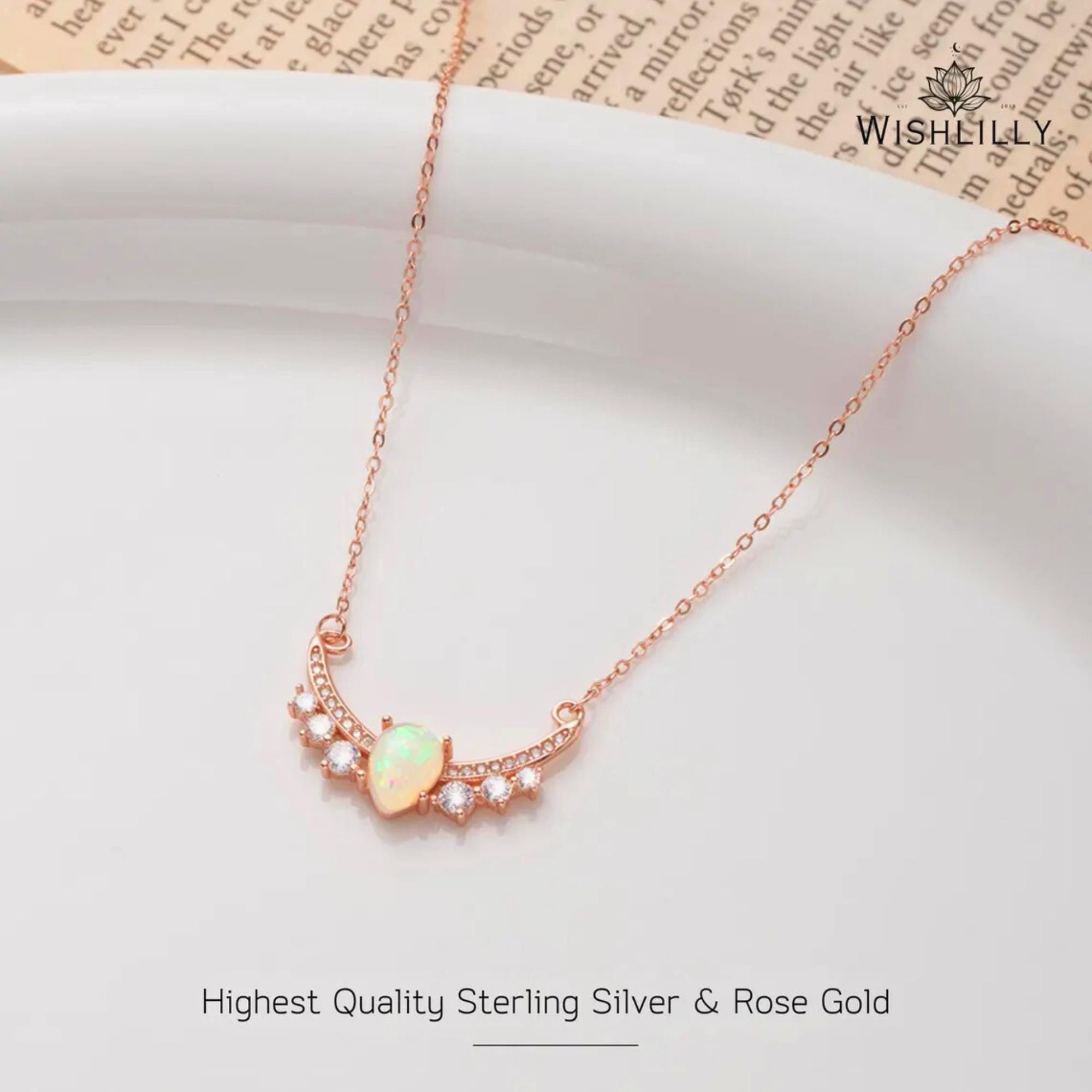Rose Gold Opal Crown Pendant Necklace by Wishlilly