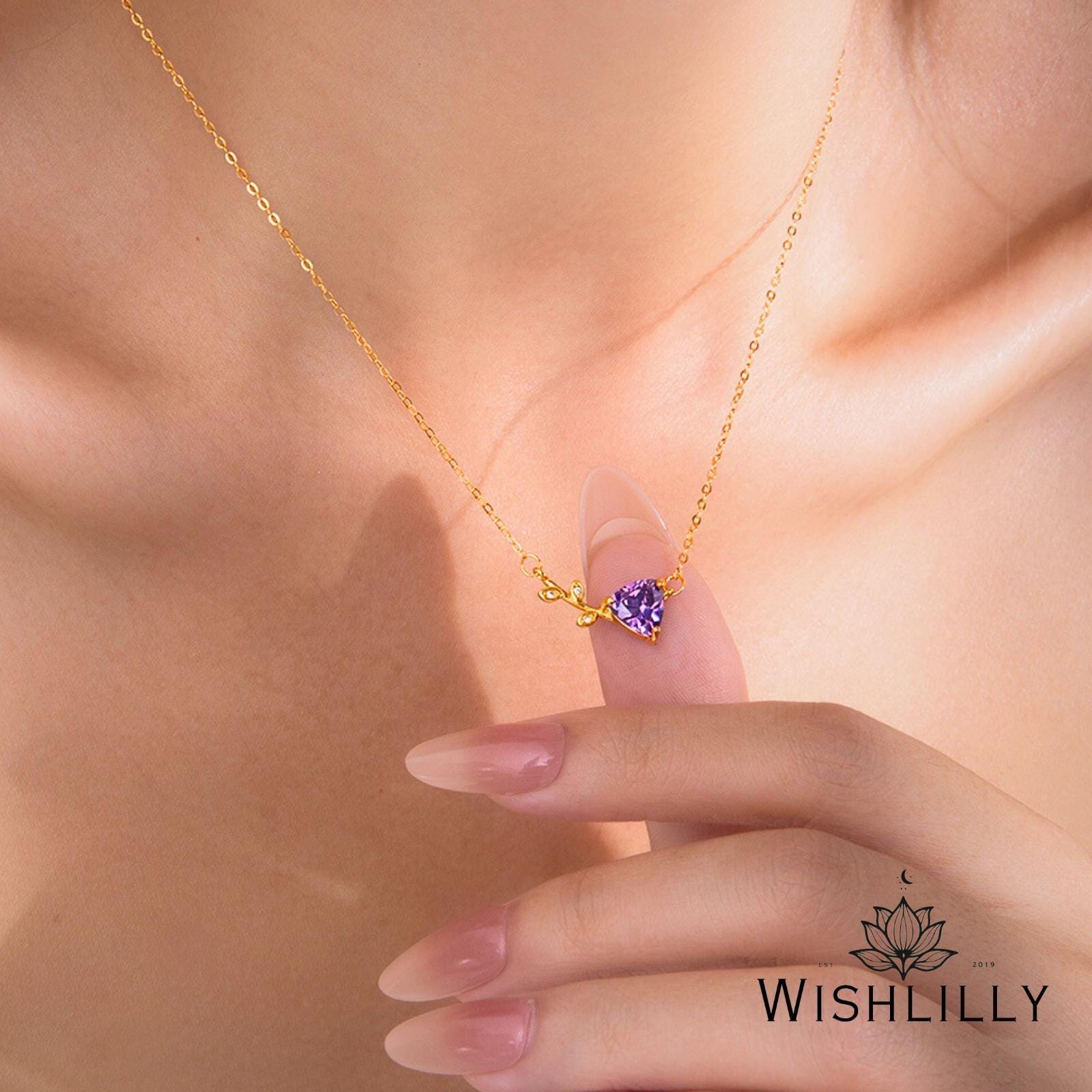 Gold Purple Leaf Necklace by Wishlilly