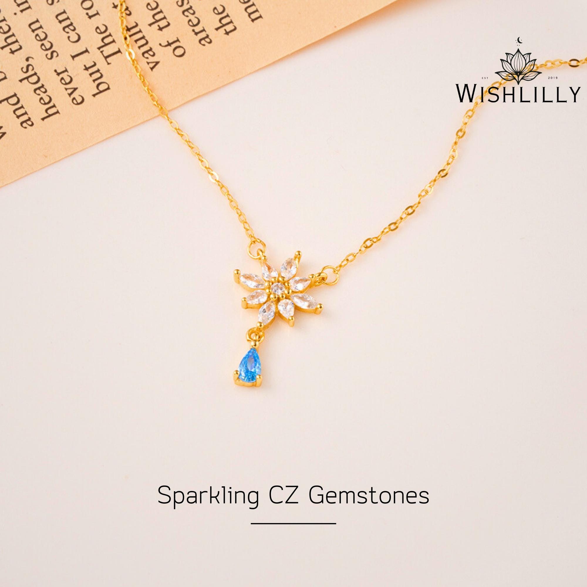 Gold Blue Flower Necklace by Wishlilly